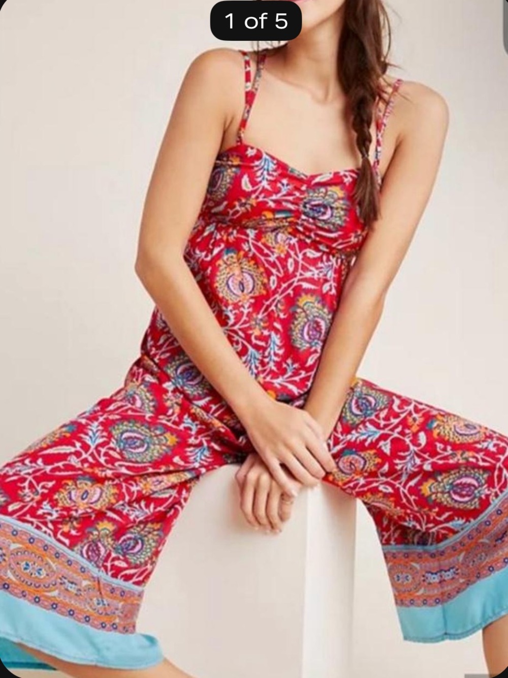 Anthropologie Red Paisley
Floral Print Jumpsuit